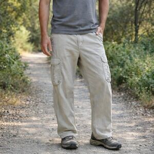 Born Cargo Pants Men's 34x30 Stone Linen Utility Straight Leg Hiking Work Play
